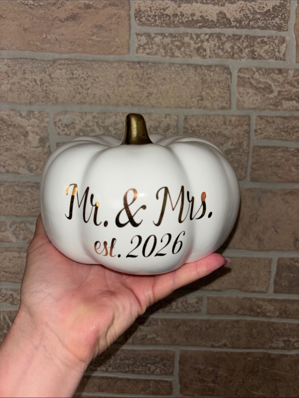 Viral White Ceramic 'Mr. & Mrs. est. 2026' Decorative Pumpkin